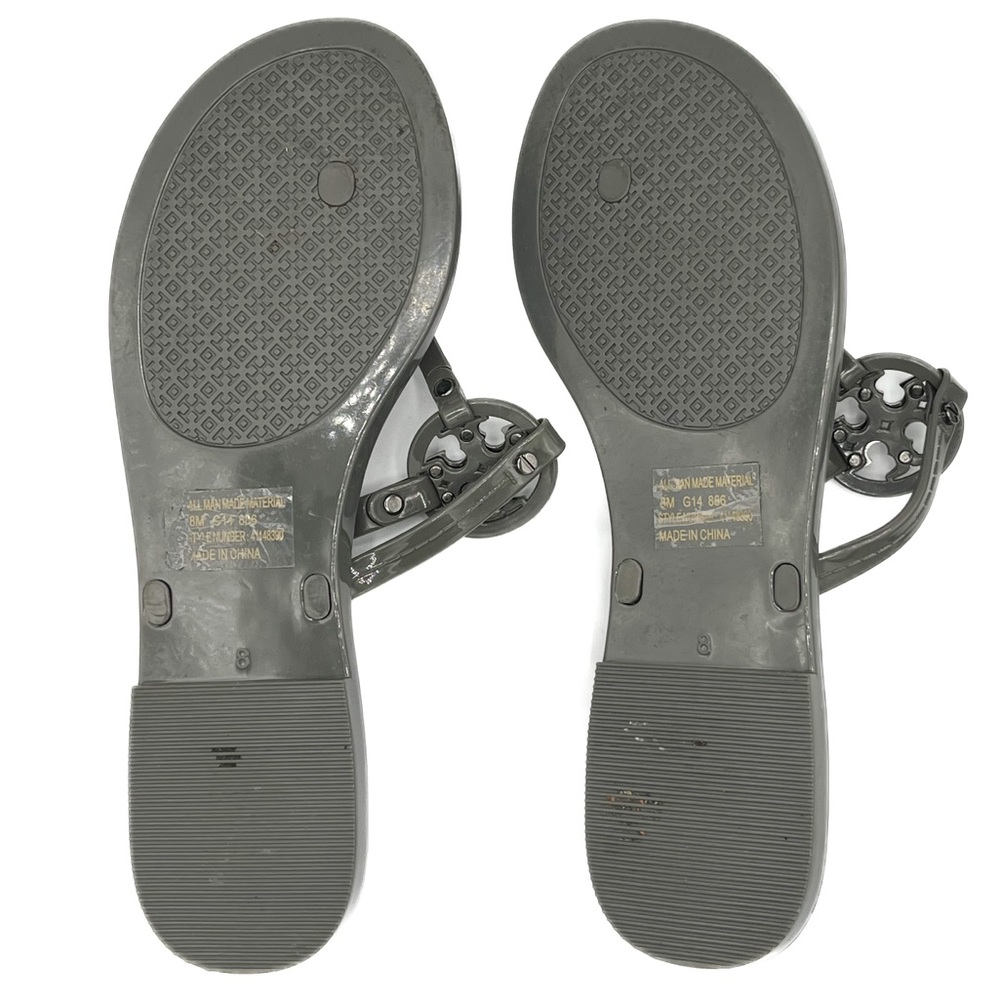 Tory Burch Mini Miller Jelly Sandals Smoke Grey Size 8 Logo Crystal Thong Flats - Picture 2 of 3